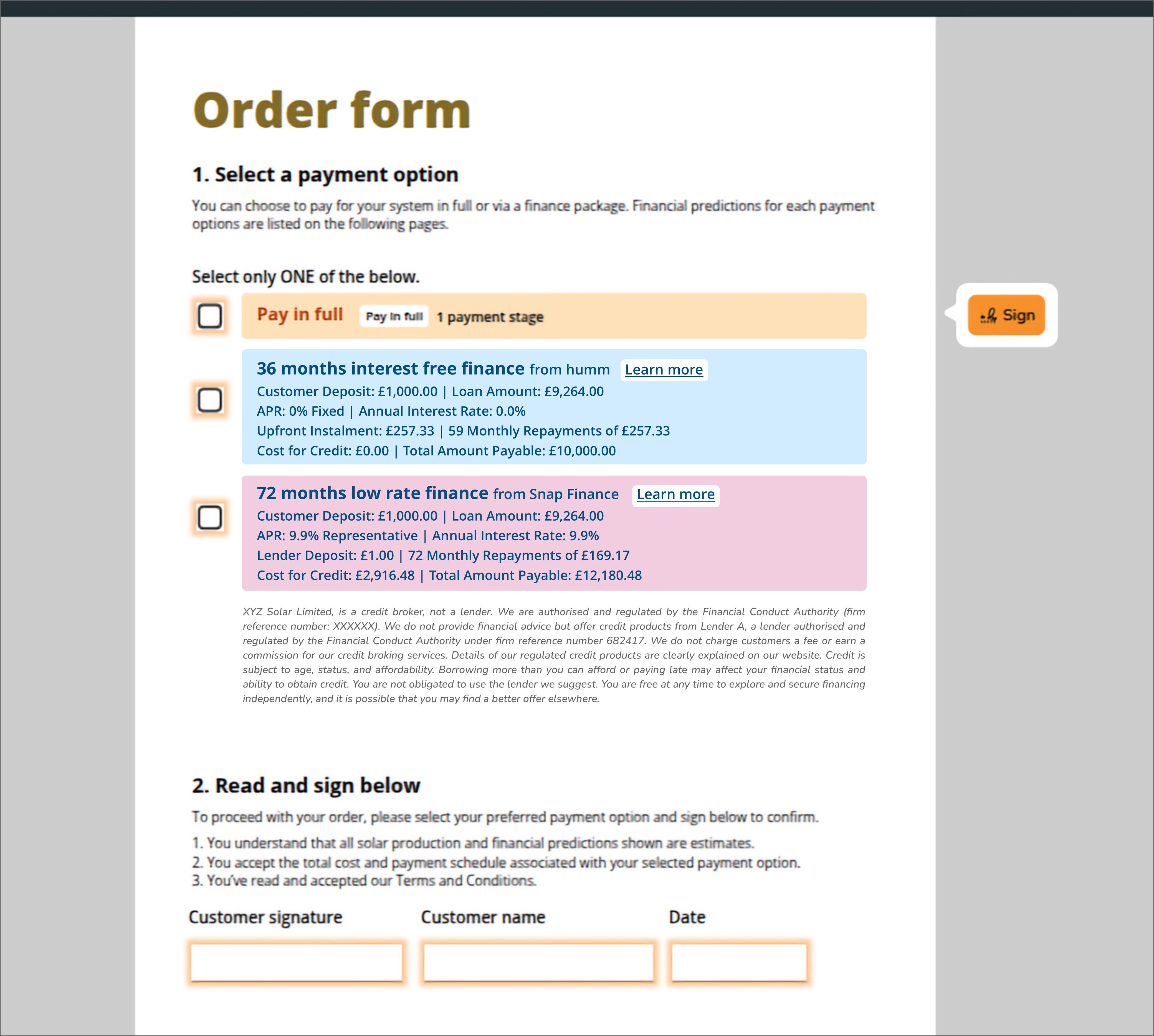 Full Rep Example Comparison between humm and Snap Finance